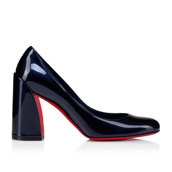 Christian Louboutin Miss Sabina 85mm block-heel Patent Leathe Pumps Navy